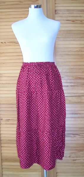 VINTAGE// Roter gemusterter Stufenrock (highwaist, midi) Boho