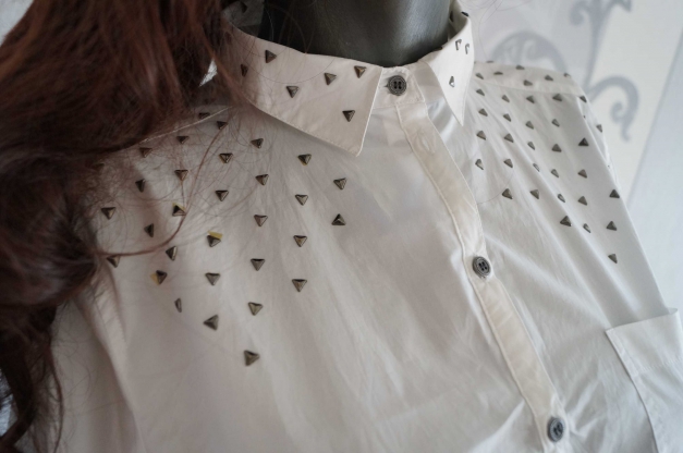 Bluse Lang weiß Nieten ausgez. 40 auch 42 XL L 