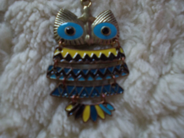 Eulen Kette Blau Grün Türkis Bijou Brigitte Gliederkette Strasssteine