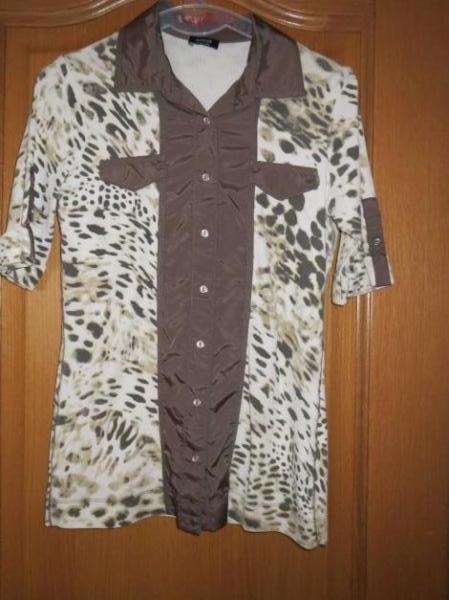 Bluse,Kurzarm,braun-weiß-khaki,neu