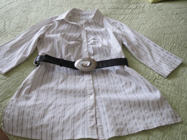 Longbluse,3/4Arm,gestreift,mit Gürtel