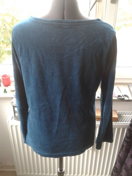 Nicki Pullover türkis petrol Samt Pulli ausgestellte Ärmel 42 Naturmode Rundhals