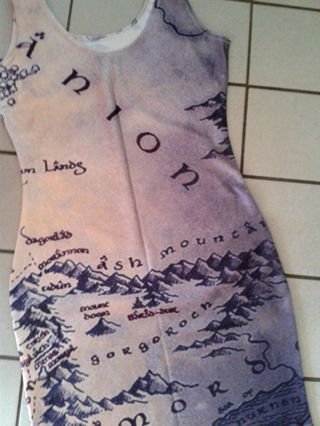 Herr der Ringe Hobbit Mini Kleid Mittelerde Karte XS S 36 38 neu grau