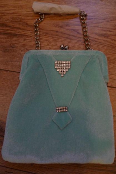 original Anna Sui Handtasche 20x21cm Samt Flauschige Türkis / Pink mit Steinchen & Extra Handkette Clutches Tasche NEU