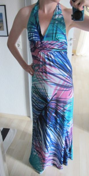 Asos Maxikleid Palmen print Neckholder 36 S XS türkis Strand