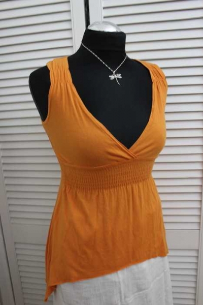 C&A Babydoll Orange Shirt Trägershirt ausgefallen XS S 34 36 tiefes Dekolleté
