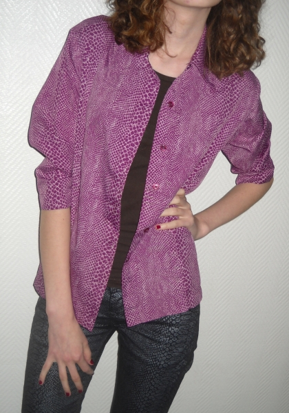 Bluse Tunika Schlange Snake Snakeskin lila weiß Reptil 3/4 Arm Vintage 34 36 38 XS S M Oversized