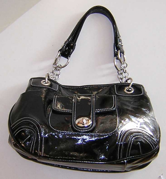 Handtasche 60s Retro Lack Schwarz