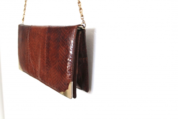 -- Vintage Tasche -- Kroko Tasche mit Gold in Braun