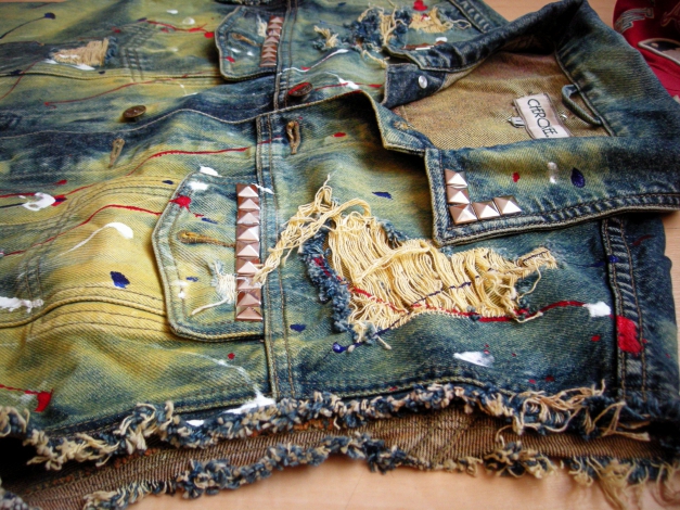 Jeansweste Chicago Bulls Custom jeans weste Swag ASAP blog Ombre Dope Nieten L