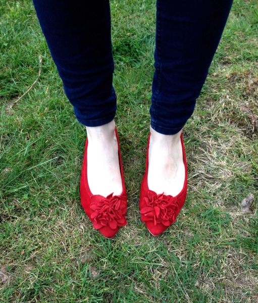 Fabiani Wildleder Ballerinas mit Blüte rot Gr.37