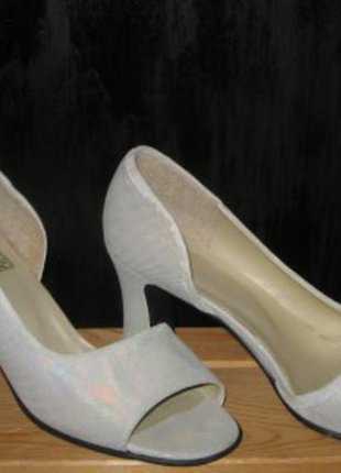 Damen Canvas Pumps hohe Schuhe weiß Perlmutt Gr. 37 / 4