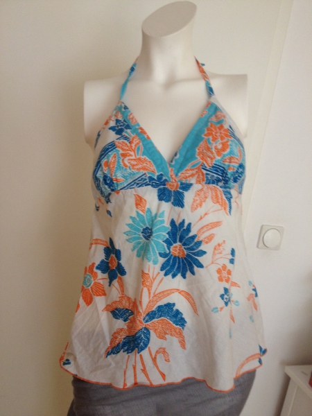 Neckholder mit Blumen, Sommertop/shirt (blau, orange