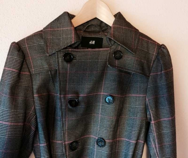 Braun pink karierter Trenchcoat H&M