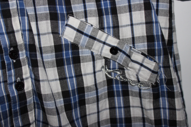 Blau Schwarz karierte Bluse 3/4 Ärmel