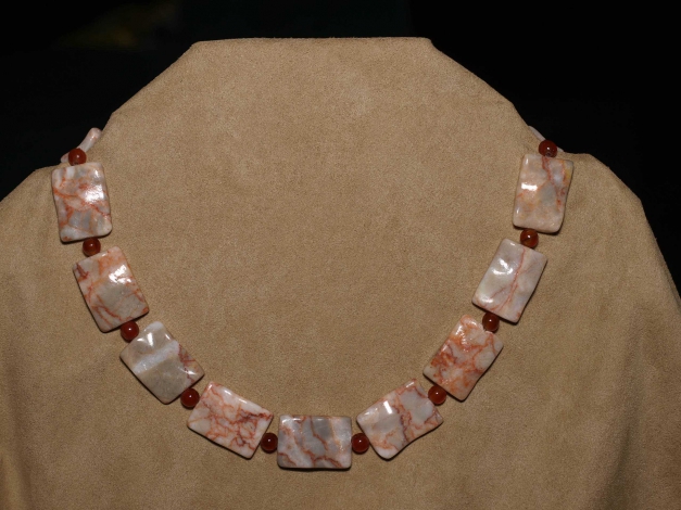 Edelstein Halskette Karneol Marmor-Jaspis Schließe 925er Silber