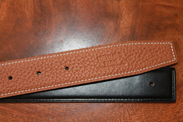 Hermes Gürtel, *wie NEU*, original, 32mm, Gr. 100, 115cm, Schwarz Braun Togo Leder, Palladium Silber Schnalle gebürstet