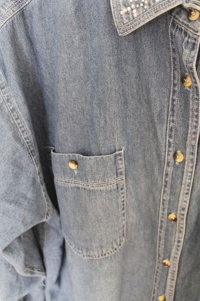 -- Vintage Jeans Hemd -- TrueVintage Hemd in jeansBlau Oversize mit Glitzer