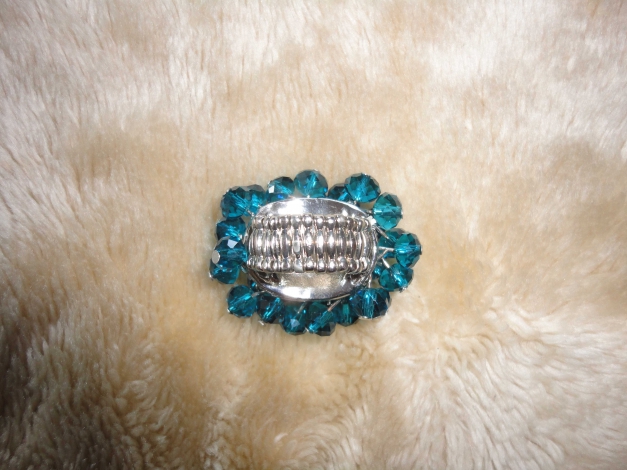 NEU Bommel Ring Strass blau