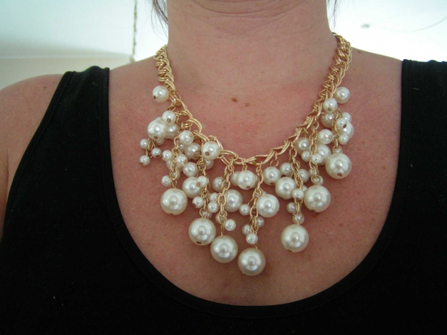 Elegante große Statement Blogger Perlen Kette Perlenkette Collier