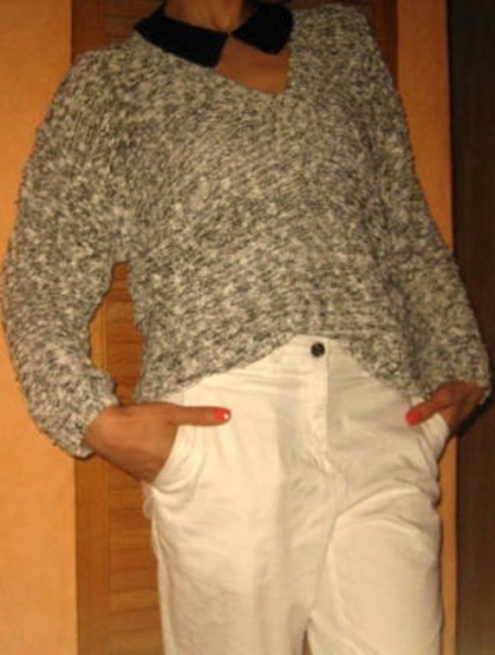 Strickpullover Tweed Pulli Pullover Boucle Vintage Schwarz Weiß oversized XS S M 34 36 38 40