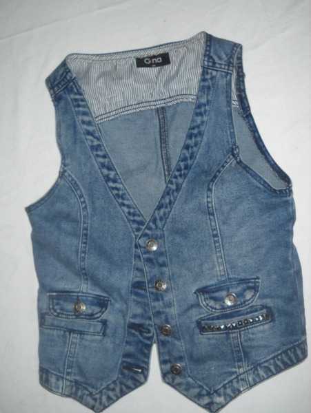 Jeansweste mit Nieten Studs Gina Weste jeans blau Waschung Knopfleiste Silber 34 36 XS S M