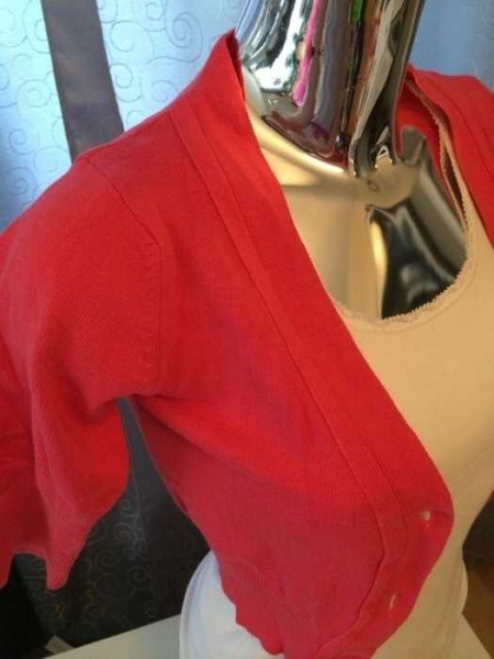 Kurzer Strick Cardigan Bolero in Rot Korall Neu Gr. XS / 34