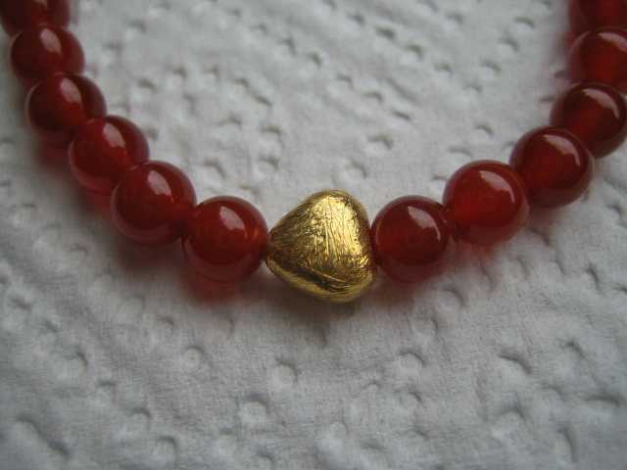 Armband Karneol Perlen 6mm Herz 925er Silber vergoldet