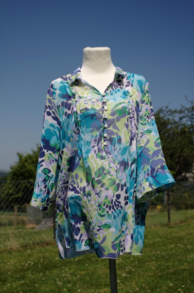 Bluse Tunika Clarina Collection weiss blau grün türkis leicht transparent 
