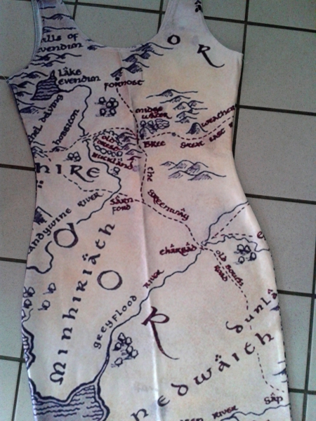 Herr der Ringe Hobbit Mini Kleid Mittelerde Karte XS S 36 38 neu grau
