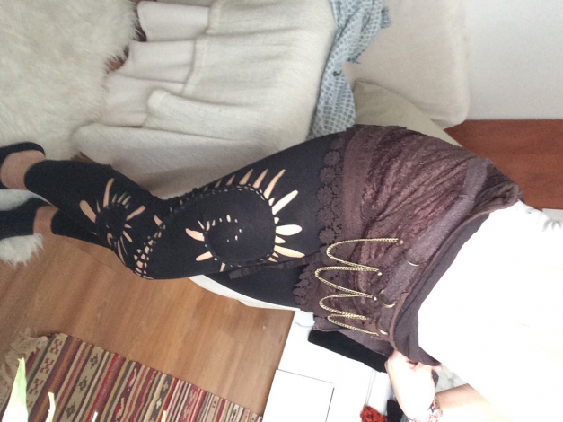 Goa Gürtel Wickelrock Zipfel Rock Braun beige naturfarben Goa Hippie Boho Indie  psychedelisch