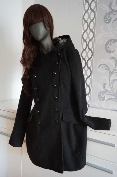 Mantel schwarz Military Militär mit Kapuze 42 XL