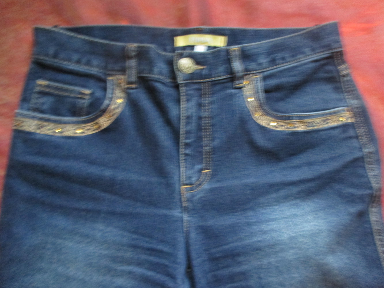 NEU Kronen Stickerei Strass Brokat Dreiviertel Stiefel Capri 7/8 Jeans Hose 