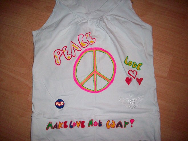 Hippie Top, Shirt, Peace, Bunt, Gr. S