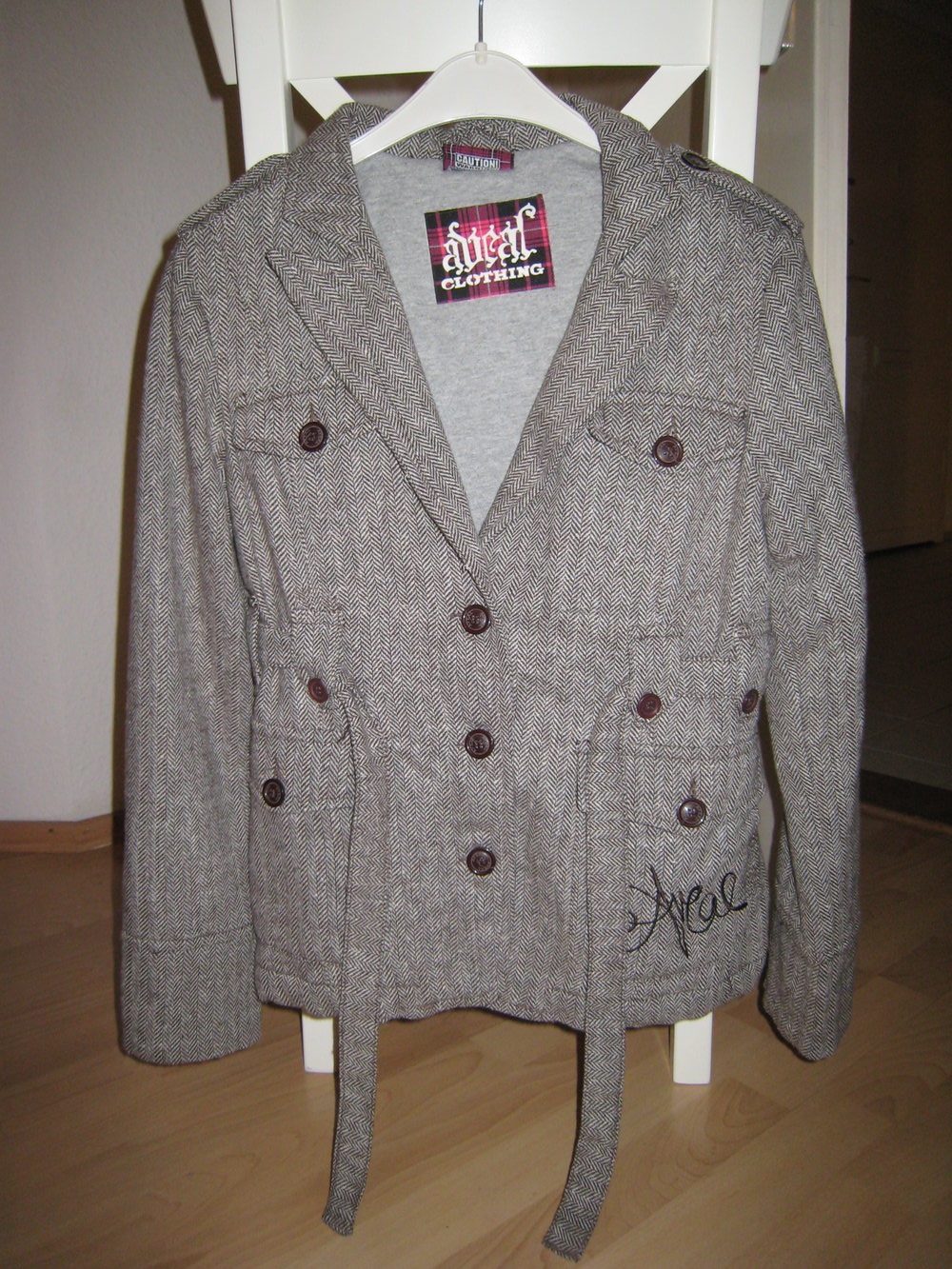 coole Aveal Jacke Blazer Jacket Kurzmantel Medium M 38 braun beige grau Fischgrät
