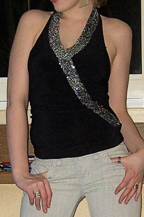 Party Top Shirt, edel, elegant, Pailletten schwarz, silber, glitzer, asymmetrisch, 32-34