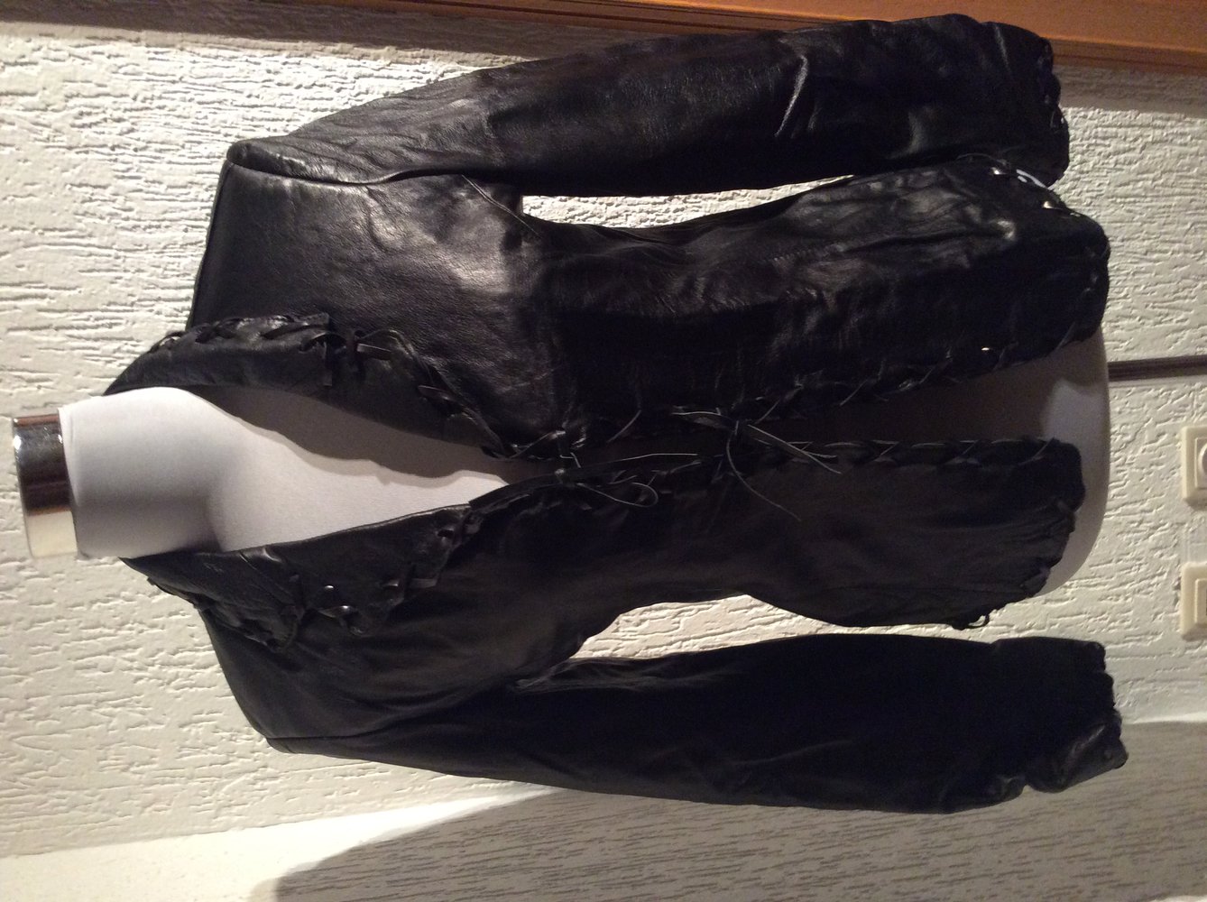 Please Trend Leder Jacke Lederjacke Zum schnüren Größe S schwarz Damen 