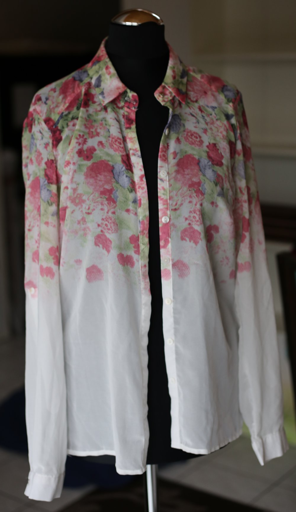 Blumenbluse XS 34 Weiß Pink