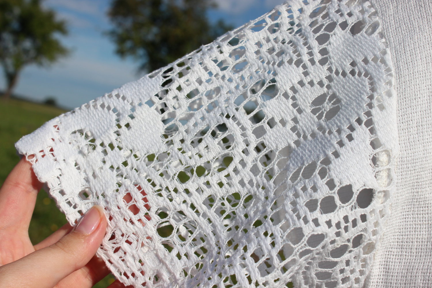 sommerliche weiße Vintage Bluse mit Spitze, ca. Größe 36-38, Boho, Ethno, Hippie