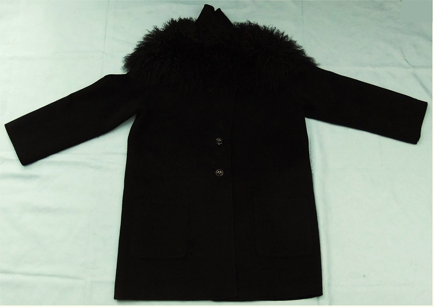 Joseph Kaschmir / Wolle - Damen Wickelmantel mit abnehmbarem mongolischem Schaffell-Kragen , schwarz , Größe 40