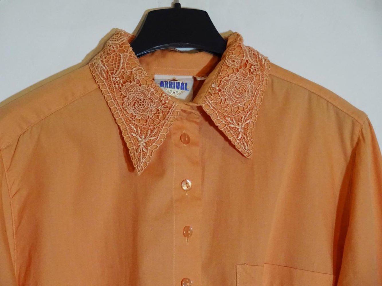 Bluse mit Häkelbesatz am Kragen True Vintage 80er Gr. 40 Gr. M