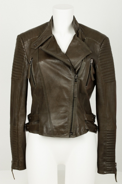 Cigno Nero Lederjacke Khaki Grün Bikerjacke Gr.38 NEUwertig!