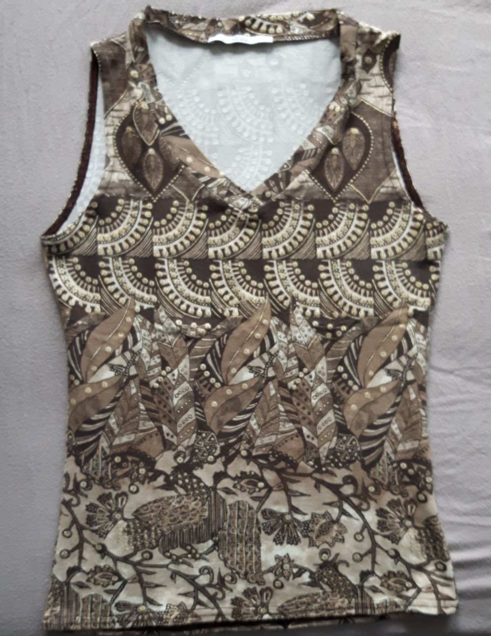 Gemustertes Sommer-Top in braun-beige mit Goldglitzer