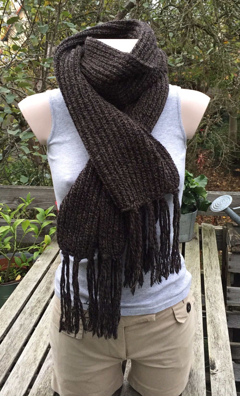 SCHAL Strickschal WOLLSCHAL Patentmuster braun meliert