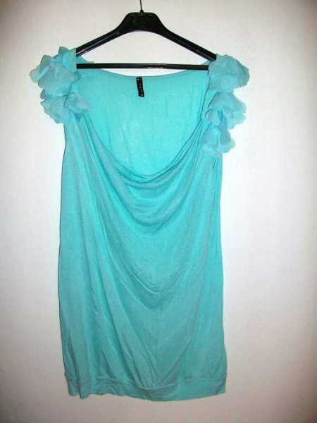 Mintfarbenes Top mit Blumenblättern Wasserfallkragen Größe M von Amisu Partytop