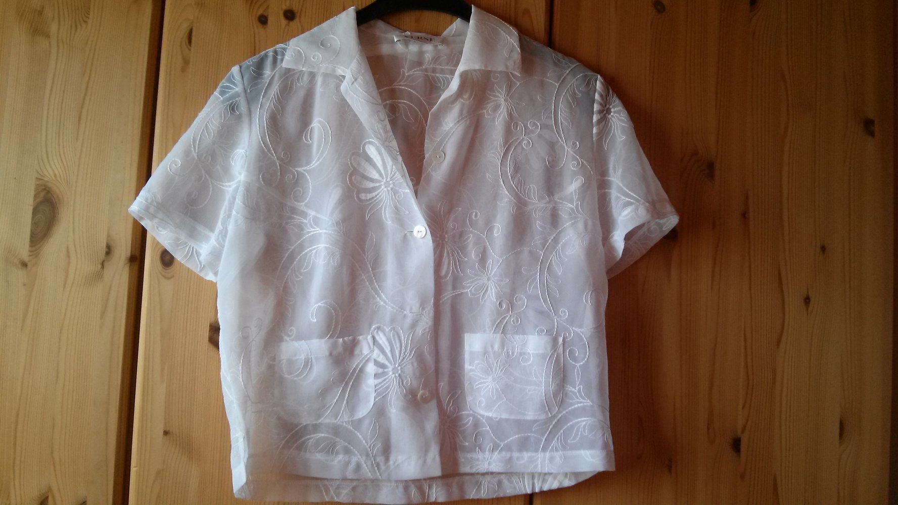 Verse - Bluse von VERSE, weiß, durchsichtig, Blumen, Muster, 38, S, Knöpfe,  transparent, kurzarm :: Kleiderkorb.de