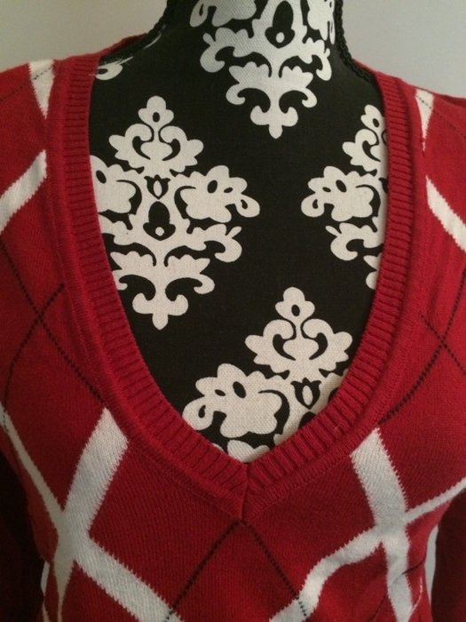 Pullover kariert Karomuster Pollunderstil V-Ausschnitt