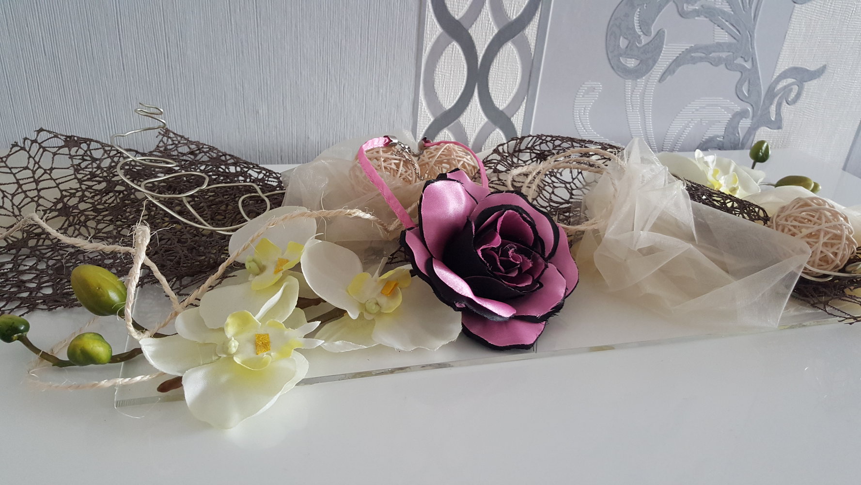 Schwarz Pinke Blume Halsband Lolita Kette oder Brosche Cosplay