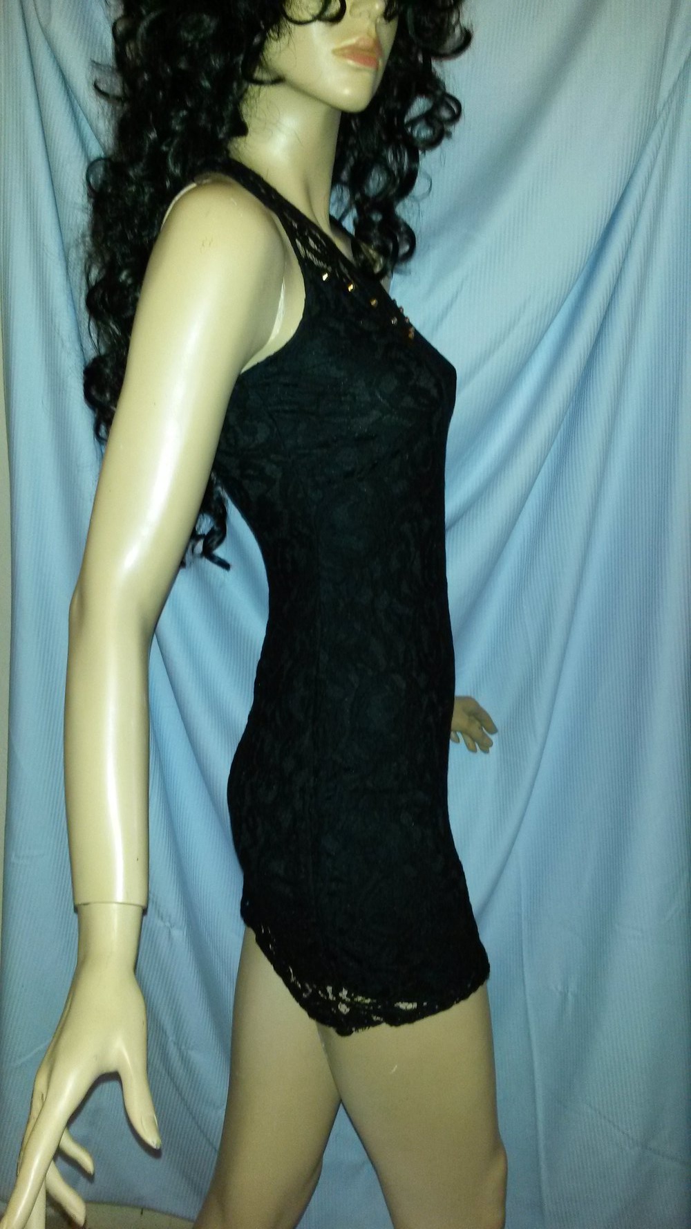 Edel schwarze Spitze tiefschwarzen Minikleid 