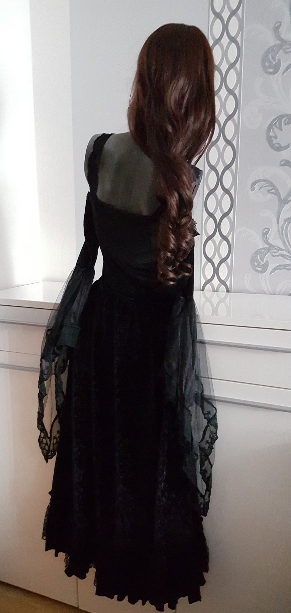 Gothic Mittelalter Kleid Spitzen Muster Cosplay ausgez. M 38 evtl. auch S 36 und L 40 da dehnbar